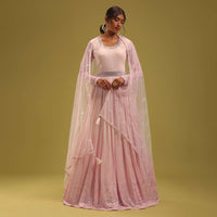 Petal Pink Georgette Anarkali Set With Lucknowi Embroidery