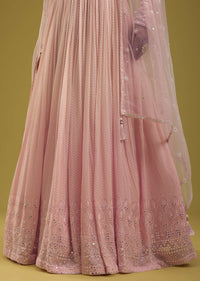 Petal Pink Georgette Anarkali Set With Lucknowi Embroidery