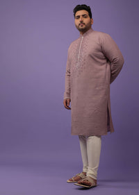 Petal Pink Mirror And Thread Embroidered Kurta Set In Silk