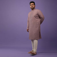 Petal Pink Mirror And Thread Embroidered Kurta Set In Silk