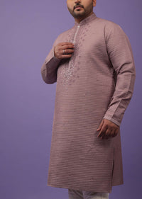 Petal Pink Mirror And Thread Embroidered Kurta Set In Silk