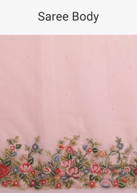 Petal Pink Saree In Organza With Resham Embroidered Floral Design On The Border