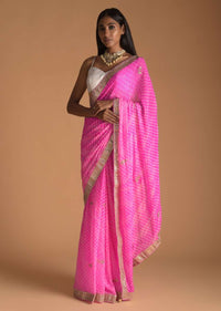Petal Pink Saree With Lehariya Print And Gotta Patti Embroidered Buttis And Border Online - Kalki Fashion
