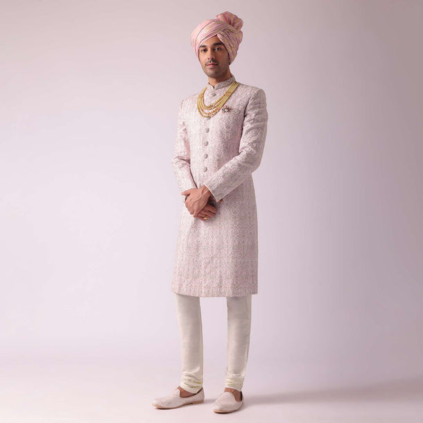 Petal Pink Silk Sherwani With Detailed Embroidery