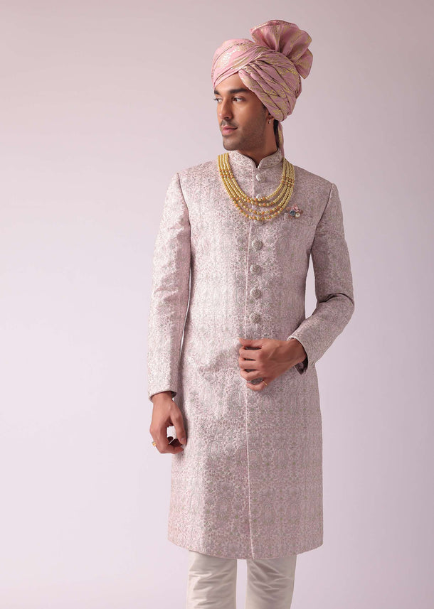 Petal Pink Silk Sherwani With Detailed Embroidery