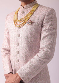 Petal Pink Silk Sherwani With Detailed Embroidery