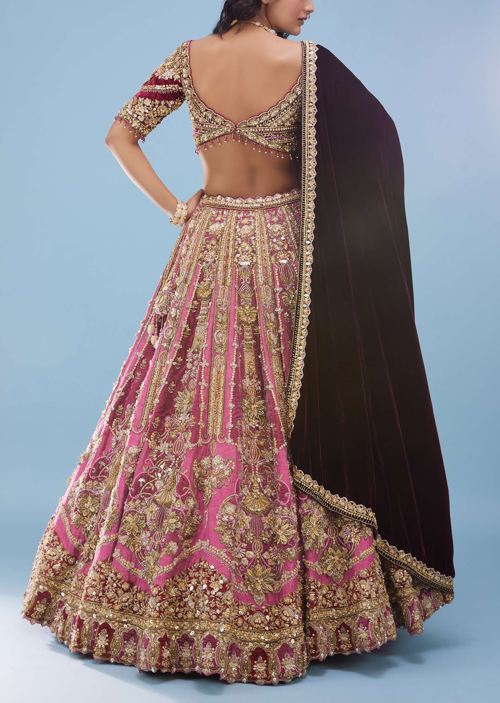 Petal Pink Wedding Lehenga With 3D Flower Embroidery - NOOR 2022