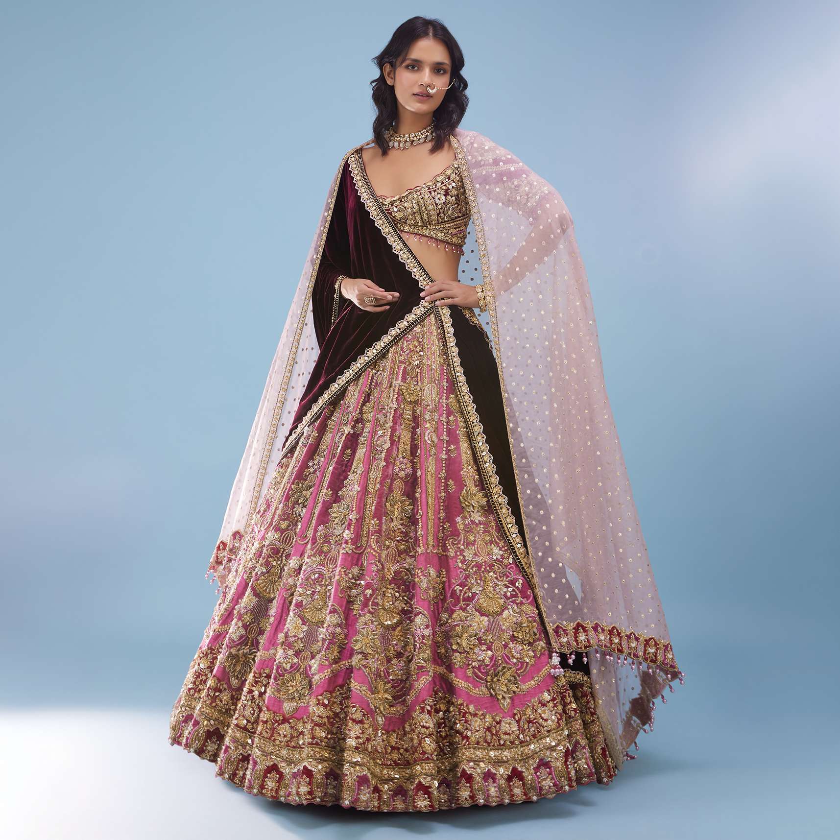 Petal Pink Wedding Lehenga With 3D Flower Embroidery - NOOR 2022