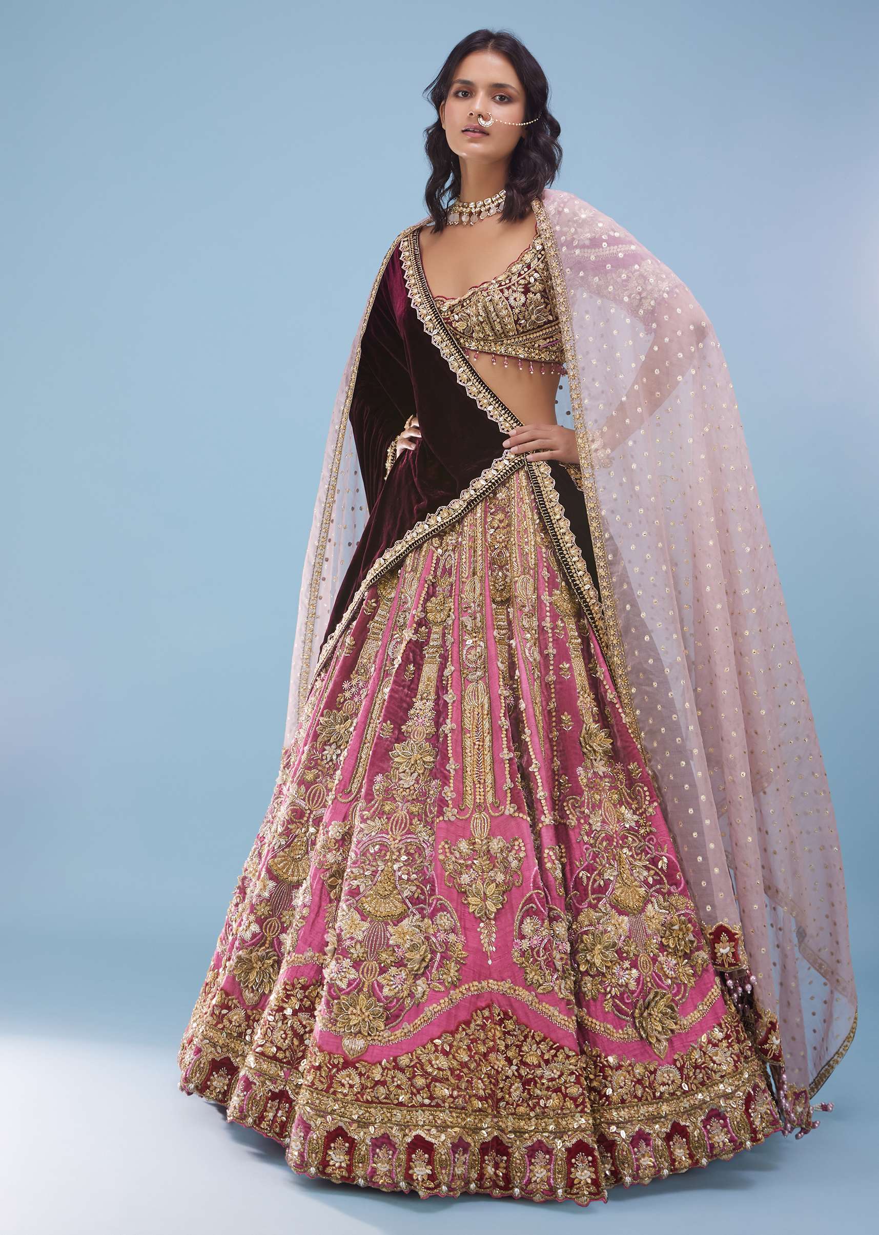 Petal Pink Wedding Lehenga With 3D Flower Embroidery - NOOR 2022