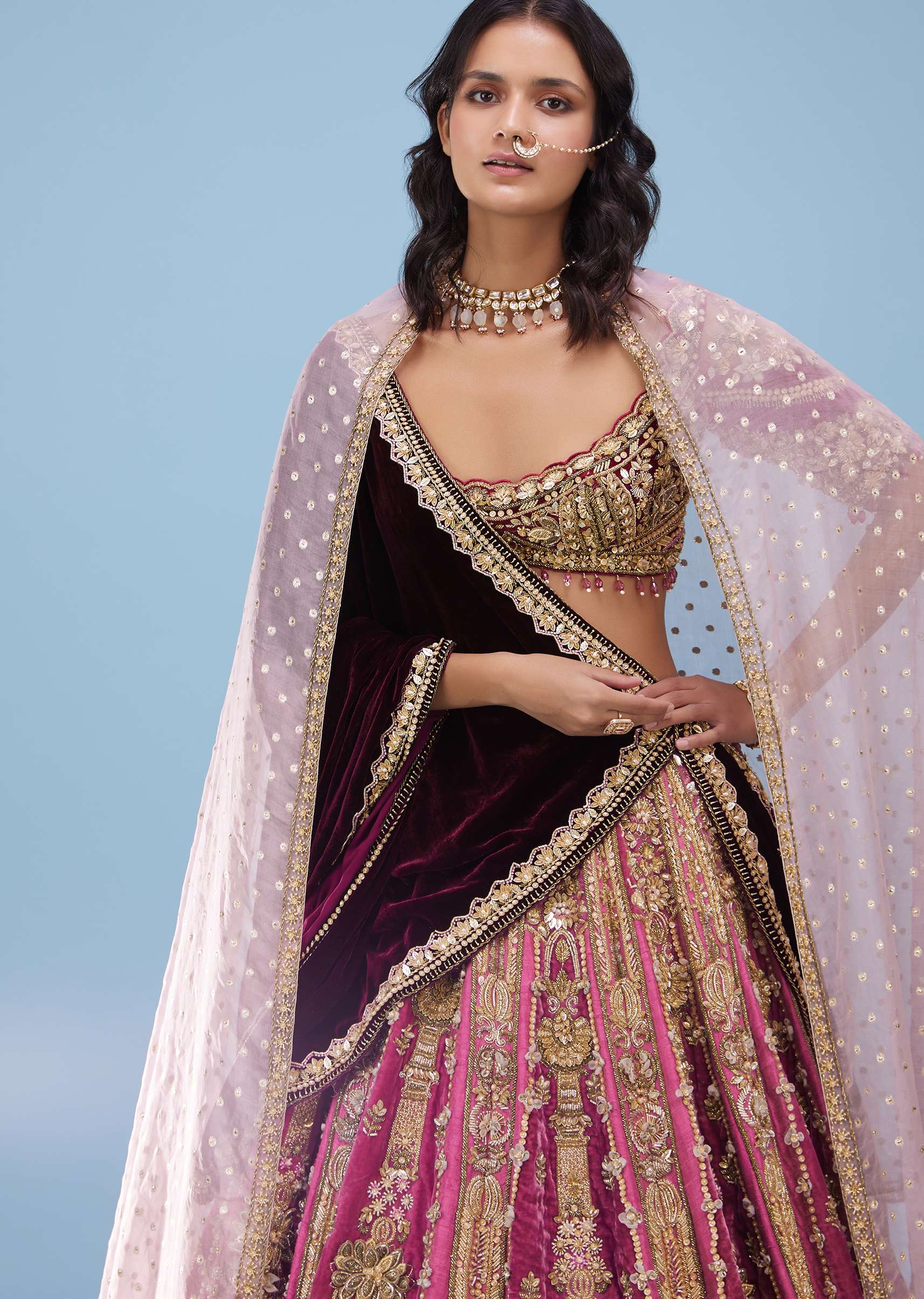 Petal Pink Wedding Lehenga With 3D Flower Embroidery - NOOR 2022