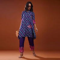 Dark Purple Printed Silk Co-ord Set