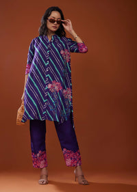 Dark Purple Printed Silk Co-ord Set