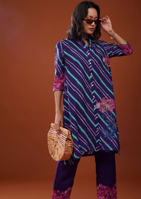 Dark Purple Printed Silk Co-ord Set