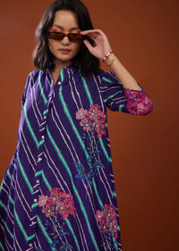 Dark Purple Printed Silk Co-ord Set