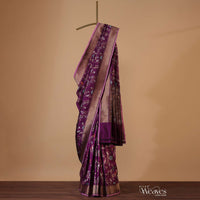 Plum Purple Banarasi Handloom Saree In Katan Silk With Unstitched Blouse