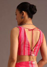 Pink Abstract Printed Muslin Saree
