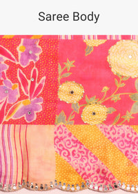 Pink Abstract Printed Muslin Saree