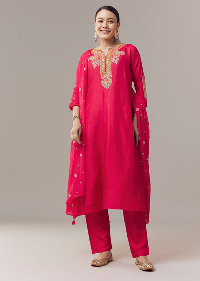 Pink Anarkali Suit With Color Pop Embroidery And Dupatta