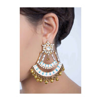 Pink and blue shaded double layer chandbali earring with ghungru drops only on Kalki