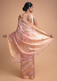 Pink And Gold Banarasi Saree In Silk With Gotta Patch Embroidery Online - Kalki Fashion