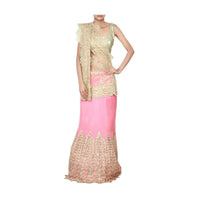 Golden pink  lehenga saree featuring in zari and sequin embroidery only on Kalki