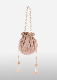 Pink And Gold Potli Bag In Silk With Woven Golden Stripes And Cut Dana Embroidery Online - Kalki Fashion