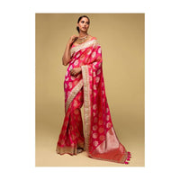 Pink And Orange Two Toned Banarasi Saree In Silk With Weaved Floral Buttis Online - Kalki Fashion