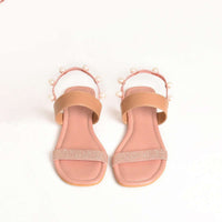 Pink And Rose Gold Ankle Strap Flats With Glitter And Pearls By Sole House