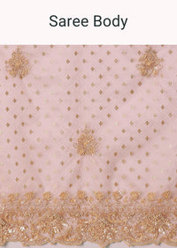 Pink Banarasi Tissue Saree With Velvet Embroidered Blouse