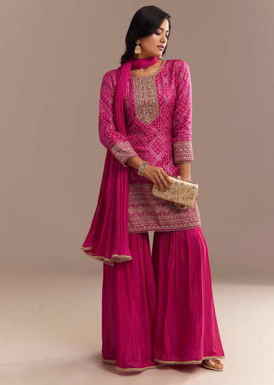 Pink Bandhani Zardosi Sharara Set