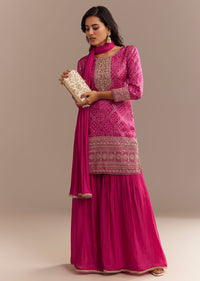 Pink Bandhani Zardosi Sharara Set