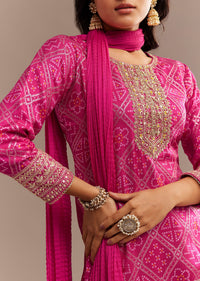 Pink Bandhani Zardosi Sharara Set