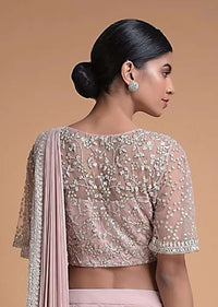 Pink Blouse In Net With Sequins And Cut Dana Embellished Floral Jaal Embroidery