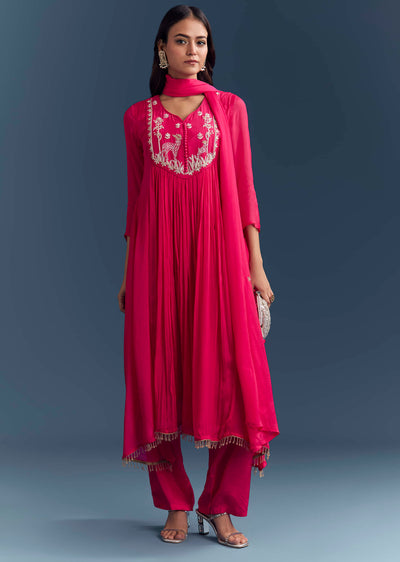 Pink Chinon Anarkali Suit With Sequins And Resham Embroidery