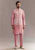 Pink Cotton Silk Jacket Kurta Set With Mirror And Dori Work