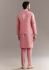 Pink Cotton Silk Jacket Kurta Set With Mirror And Dori Work