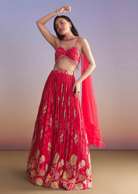 Pink Crepe Bridesmaid Lehenga With Floral Print