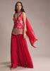 Pink Crepe Floral Printed Palazzo Suit With Mirror Work