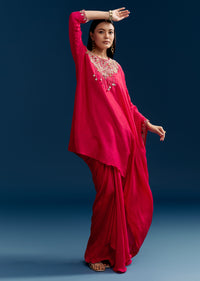 Pink Dola Silk Top Skirt Set With Zardosi Work