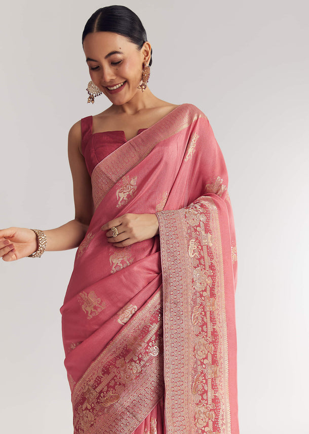 Pink Dola Silk Saree With Butti Work