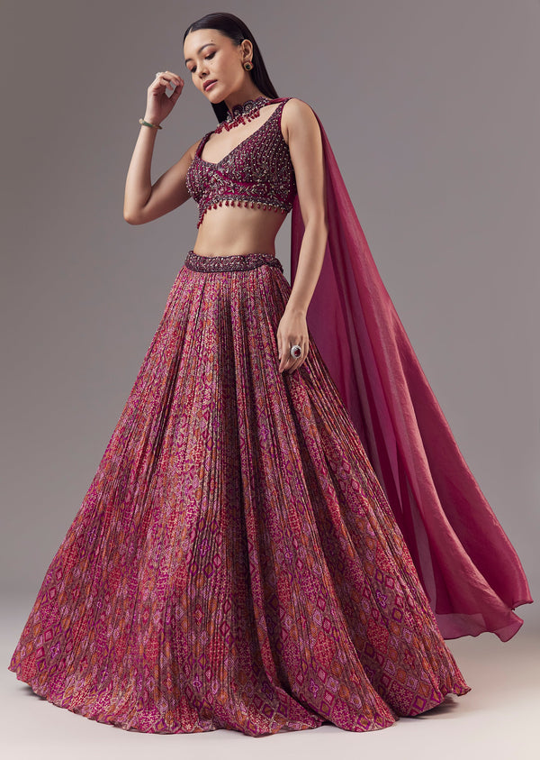 Pink Embroidered Bridesmaid Lehenga Set with Choker Dupatta