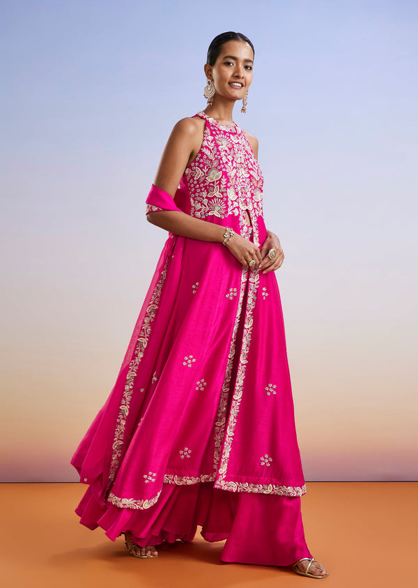 Pink Embroidered Front Slit Anarkali Suit With Dupatta