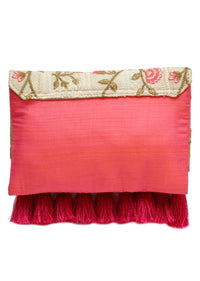 Pink Envelop Clutch With Resham Embroidered Flowers And Tassels Online - Kalki Fashion