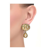 Pink Fancy Carved Gold Plated Earrings With Kundan Work  Online - Kalki Fashion