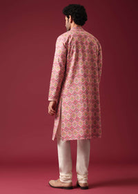 Pink Floral Print Kurta Set in Silk