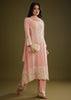 Pink Georgette Moti Work Asymmetrical Kurta Set With Tassels Bordered Dupatta