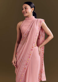 Pink Georgette Saree With All Over Kashmiri Bud Work