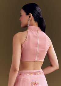 Pink Georgette Saree With All Over Kashmiri Bud Work