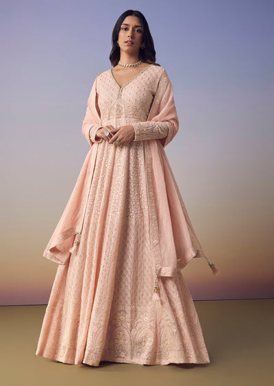 Pink Georgette Sequin Anarkali with Dupatta
