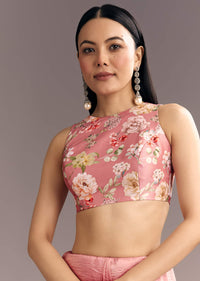 Pink Glass Tissue Sequin Embroidered Saree With Cutdana And Beads